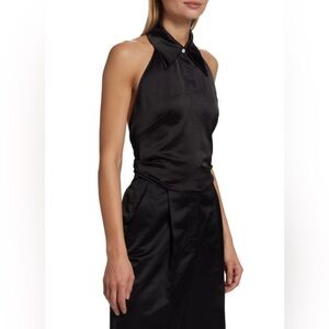 NWT AnOnlyChild Gayle Satin Halter Top Sz XS Black Backless Collar Minimalist